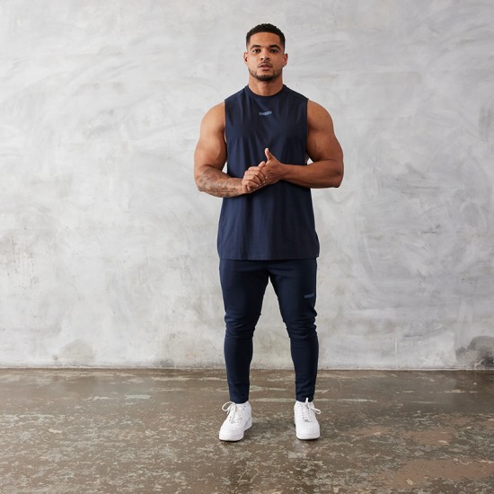 VANQUISH Navy Blue Oversized sleeveless T-shirt