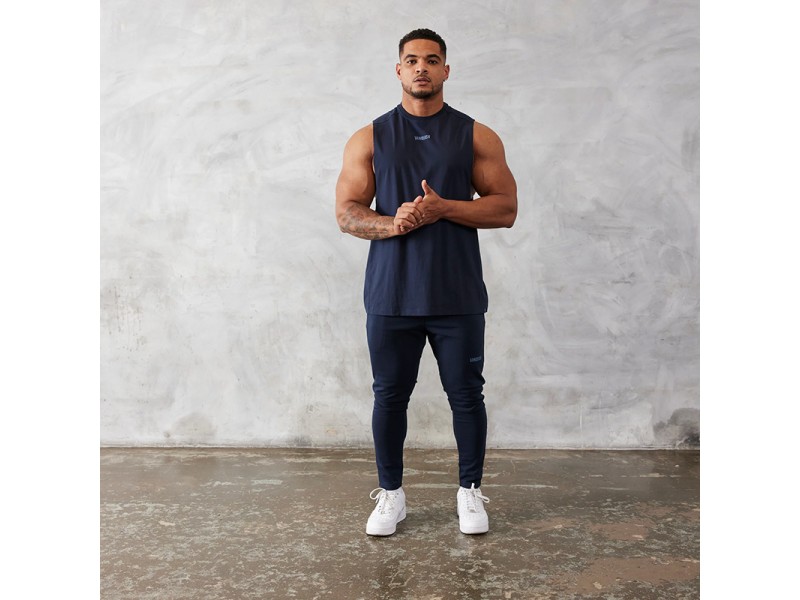 VANQUISH CORE NAVY BLUE OVERSIZED SLEEVELESS T SHIRT-NAVY BLUE-XXXL